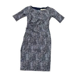 Lela Rose Dress - Gray Tweed - 3/4 Sleeve Midi Length Sheath - Size 6